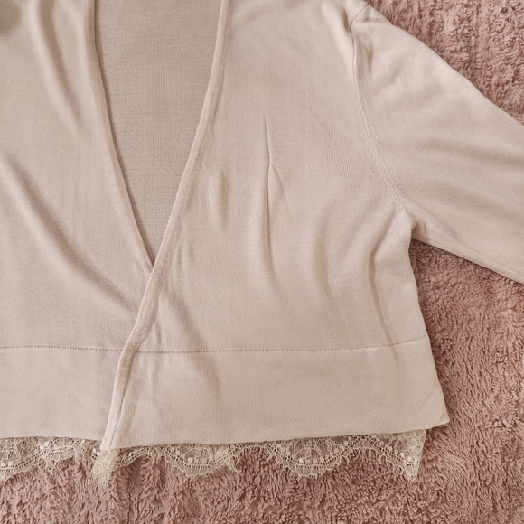 Tommy Hilfiger Women L Open Front Cardigan Pink Scalloped Lace Hem Sweater Boho - Picture 7 of 14